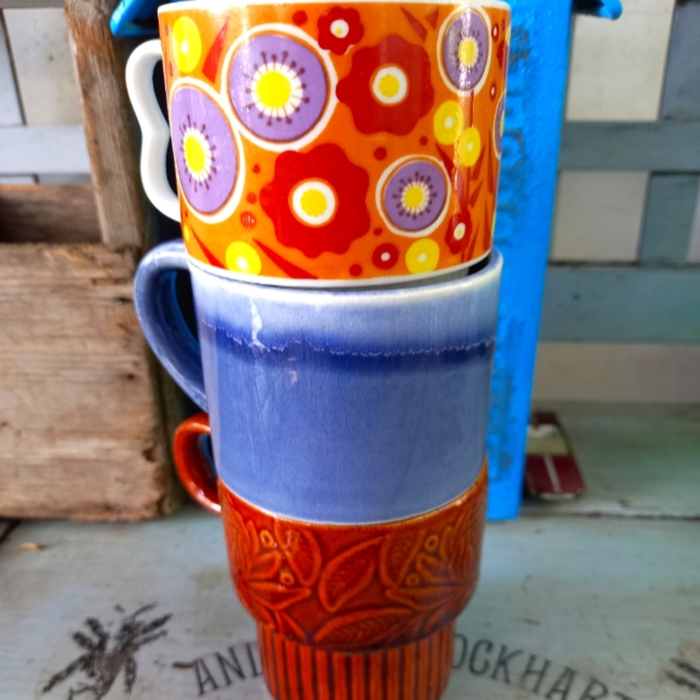 3 Vintage stackable mugs made in Japan